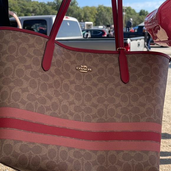 Coach Handbags - Coach Signature Brown and Red Tote Bag